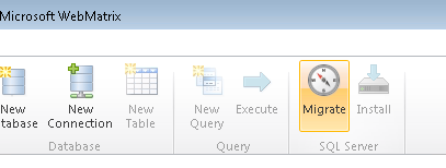 Screenshot shows the Microsoft Web Matrix window highlighting the Migrate navigation icon.
