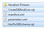 Screenshot shows the application content folder with files and database installation scripts.