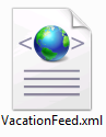 Screenshot shows the VacationFeed dot x m l icon.