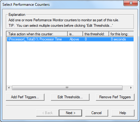 Screenshot that shows the Select Performance Counters dialog box.