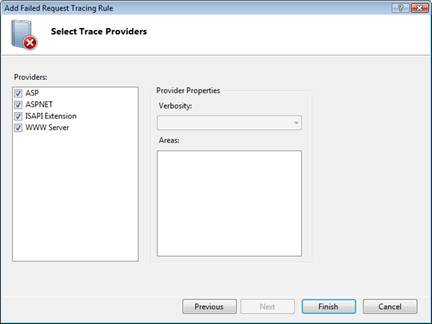 Screenshot of the Select Trace Providers screen with the default providers enabled.