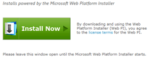 Screenshot of the Install Now button. This is powered by the Microsoft Web Platform Installer.