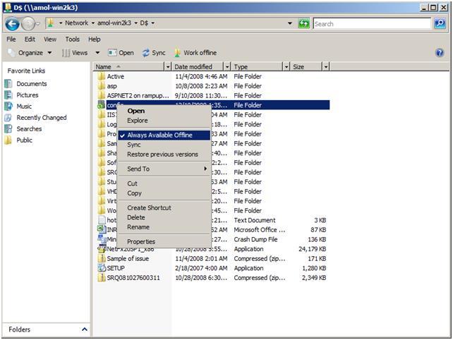 Image of file share folder from web server displaying option for Always Available Offline checked.