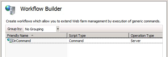 Screenshot of the D I R Command workload provider in the Workflow Builder pane.