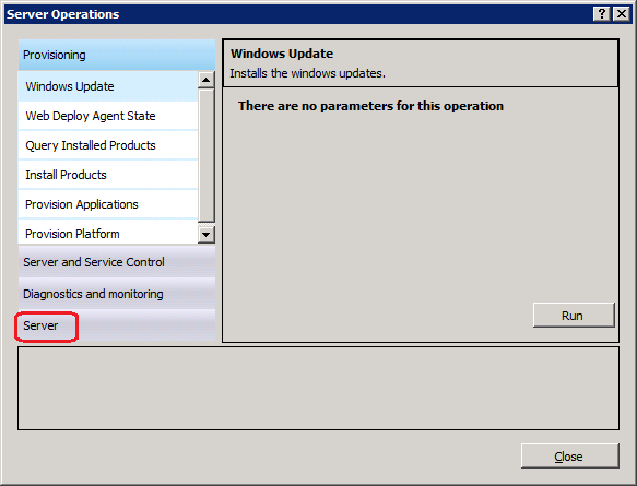 Screenshot of the Server Operations dialog with Server emphasized.