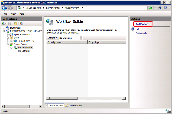 Screenshot of the Workflow Builder pane with Add Provider emphazied in the action pane.