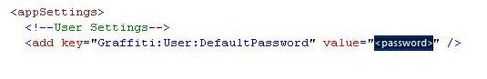 Code snippet showing access to admin password in web dot config file.
