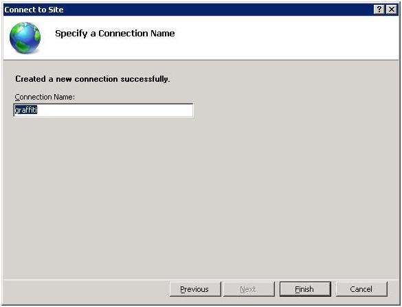 Screenshot of Connect to Site dialog box showing name of new connection.