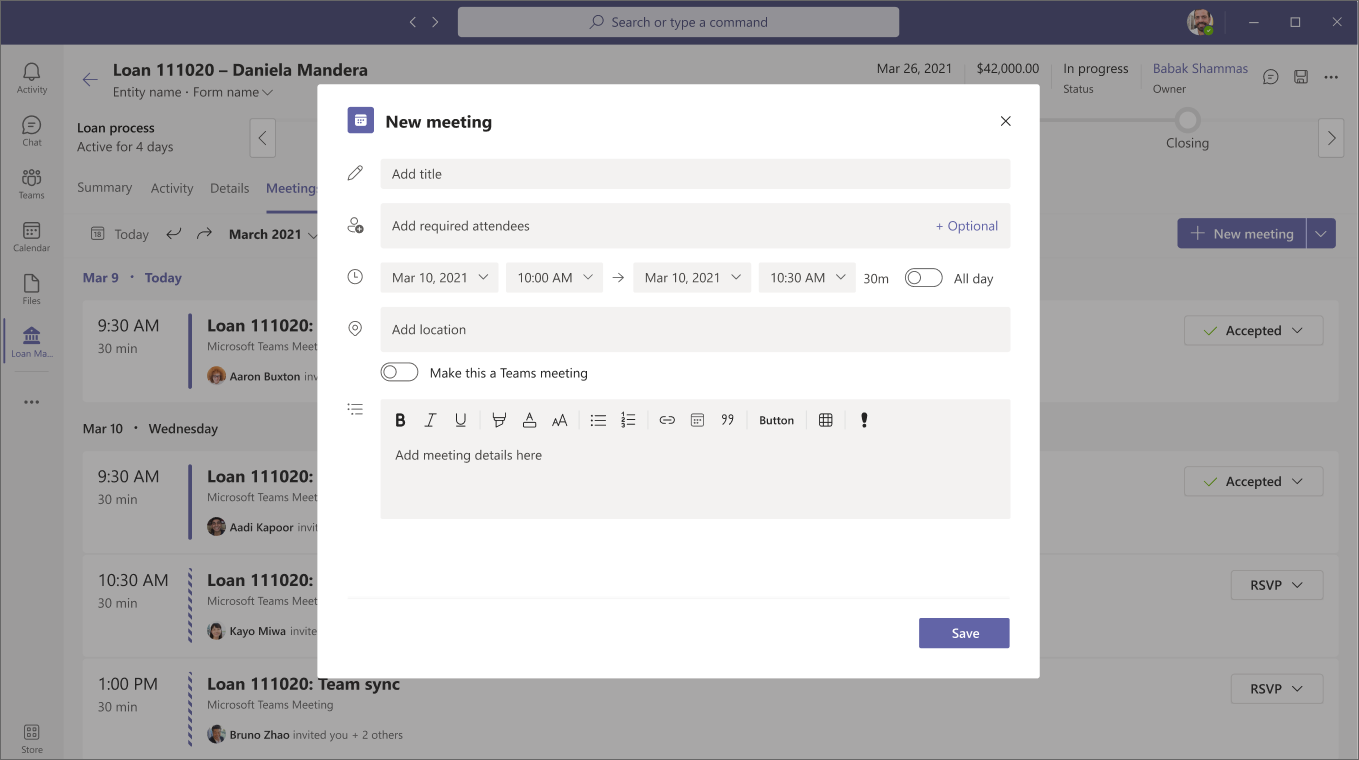 Image of the meeting creation pane