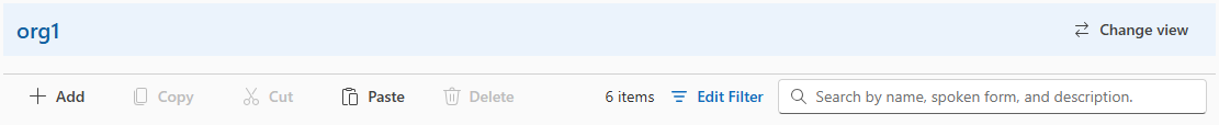 Library list header showing available actions