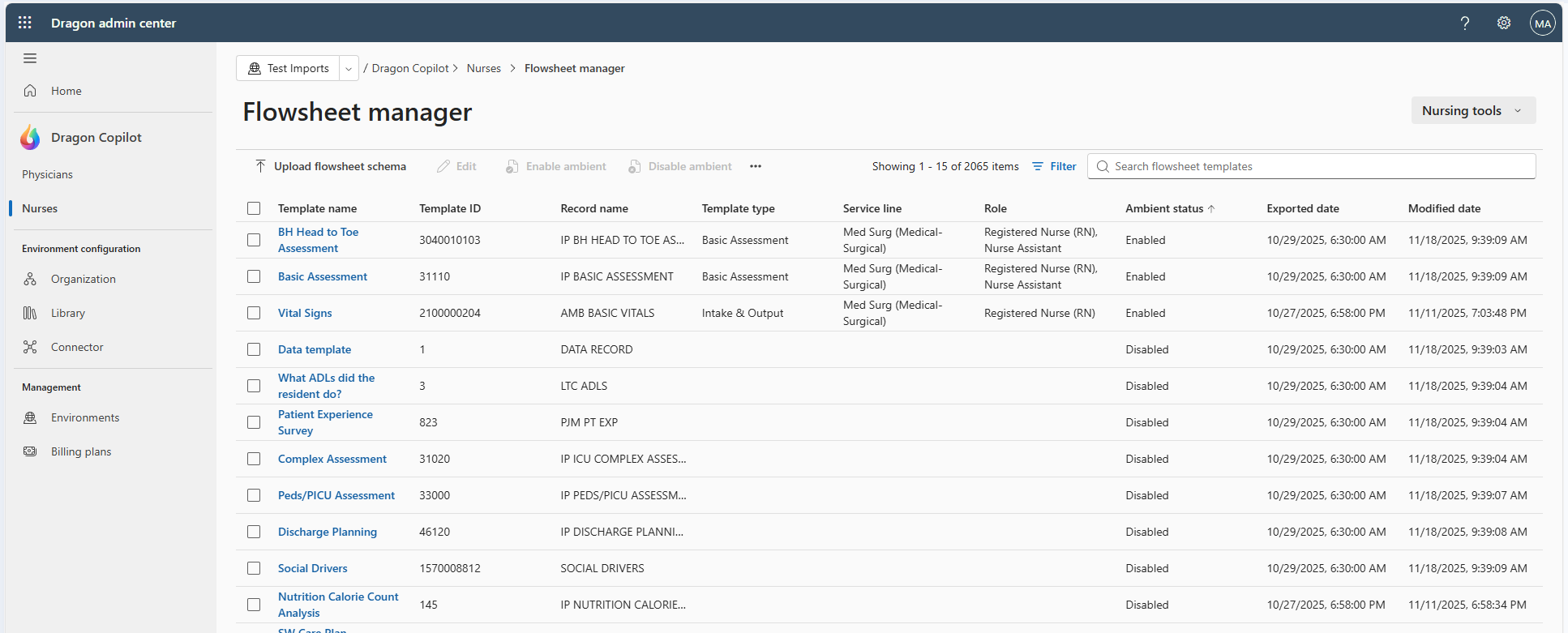 Flowsheet manager - main templates list