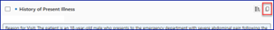 History of present illness tab