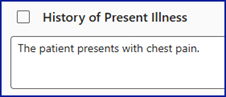 HPI section with the patient presents with chest pain typed in the box