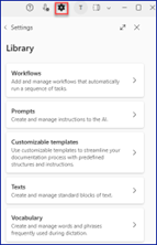 gear icon on the library menu page