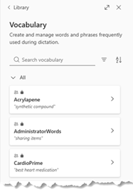 library with vocabulary items displayed