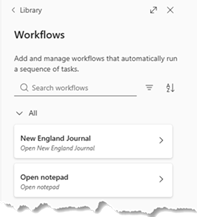 library with workflows displayed