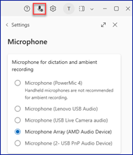 screen with mic options to choose