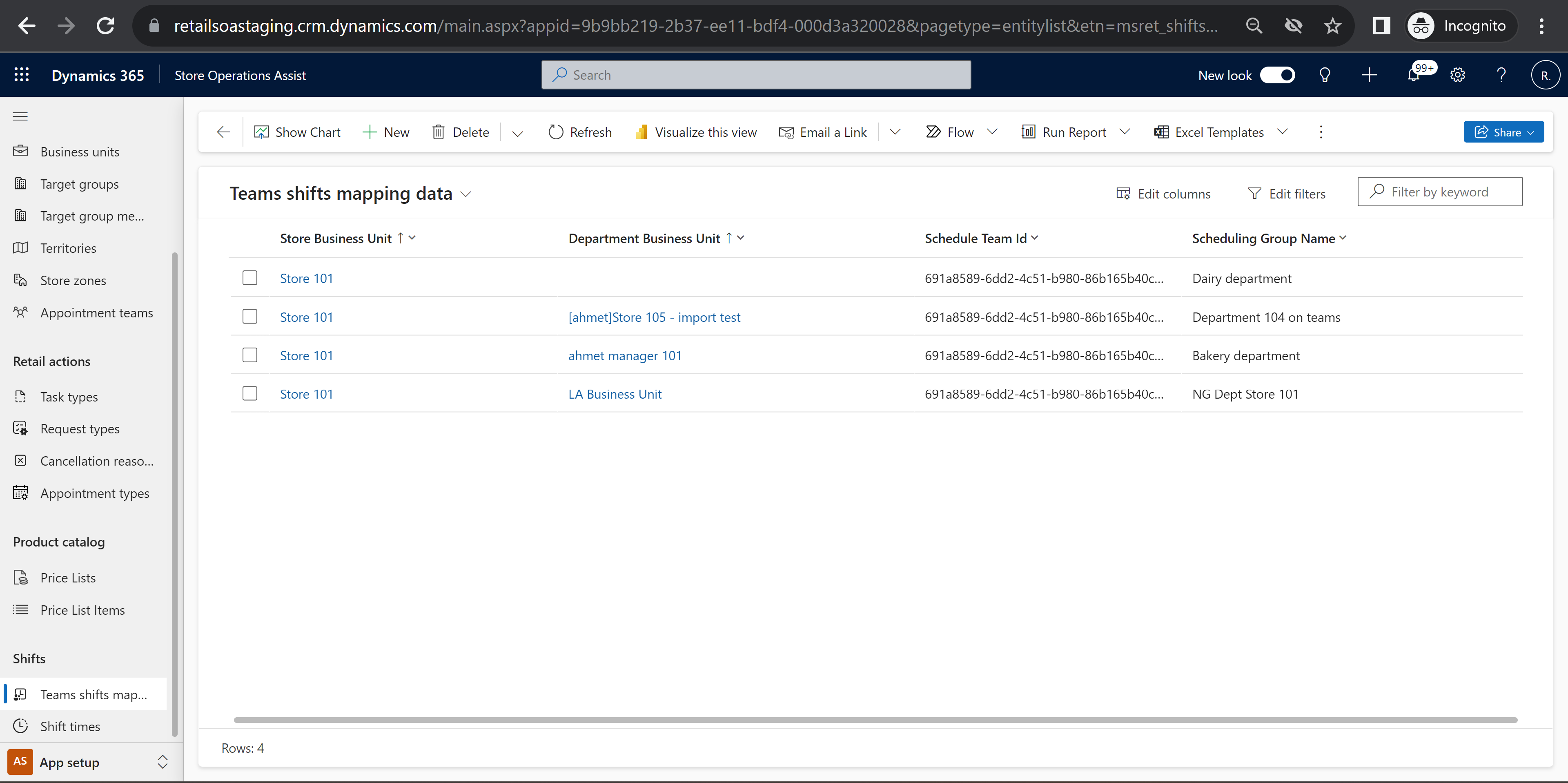 The image shows the Teams mapping content for Shifts imported.