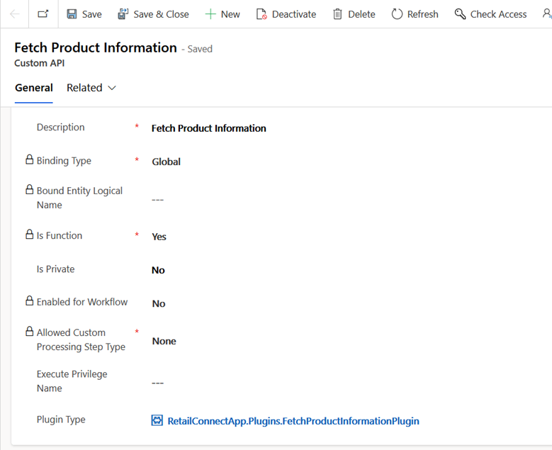 The image shows how to update the plug-in type in the Fetch Product Information API.