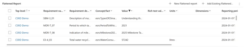 Screenshot of a flattened report list.