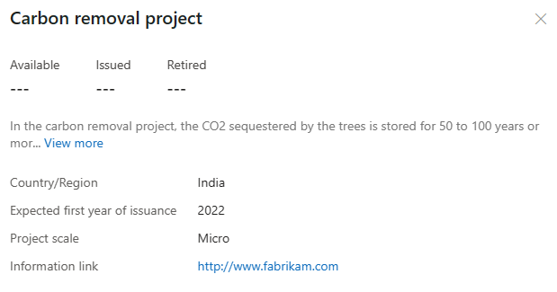 Screenshot of ecological project details side panel.