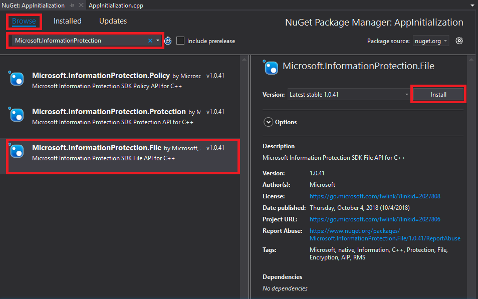 Visual Studio add NuGet package