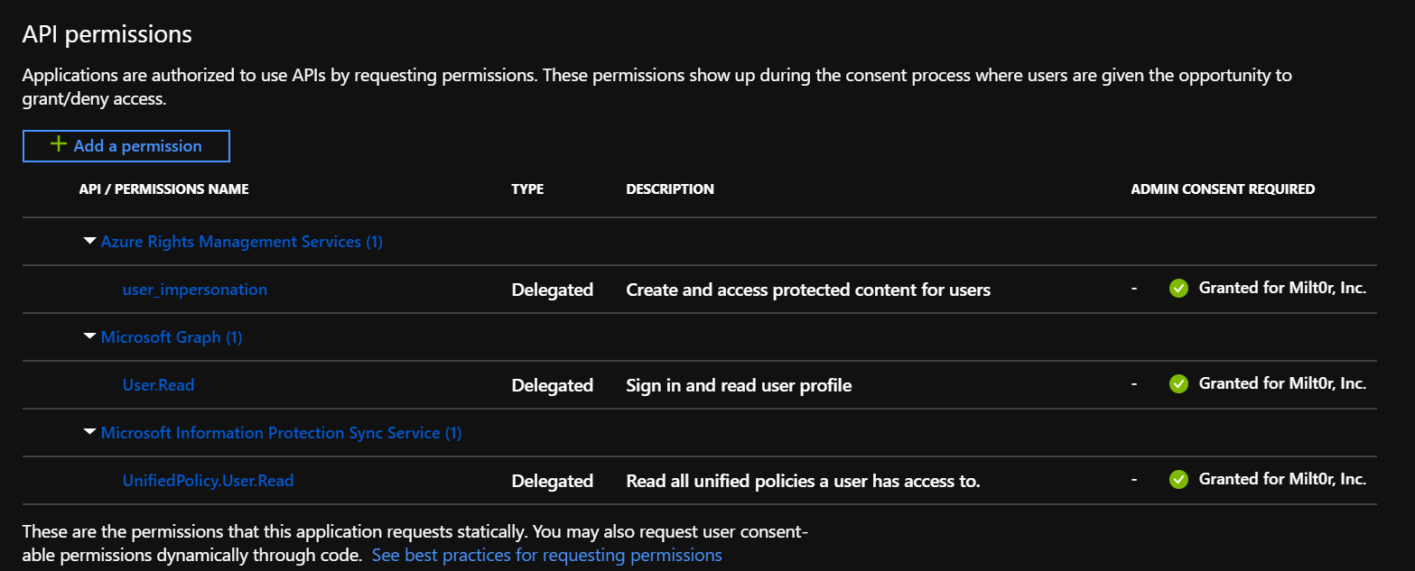 Azure AD app API permissions