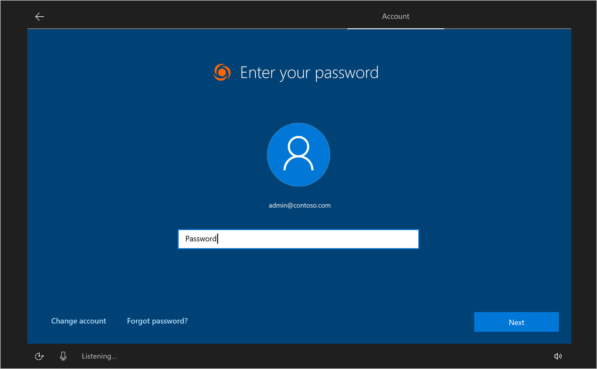 Example screenshot of the Enter your password screen, with your organization's logo, and an empty Password field.