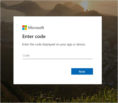 Example screenshot of the Company Portal website "Enter code" prompt.