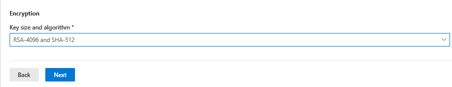 Key size and algorithm setting in Cloud PKI configuration settings.