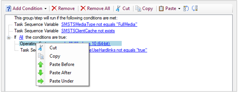 New controls on Options tab of task sequence editor