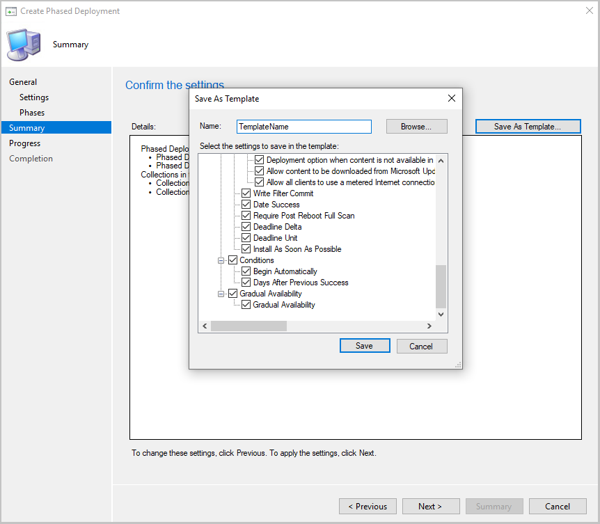 Save a template for phased deployments