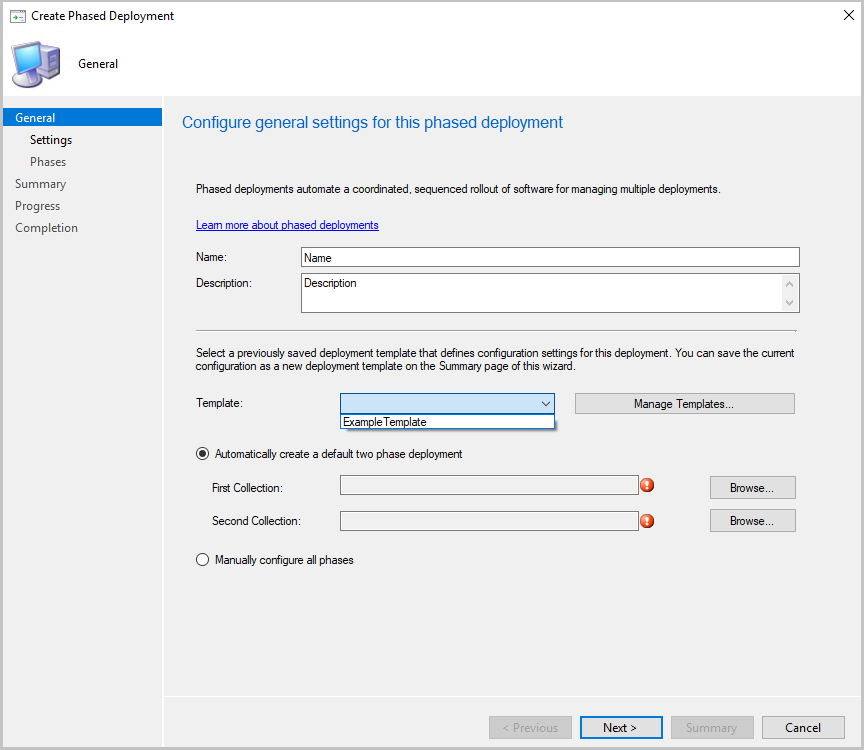 Use a template for phased deployments