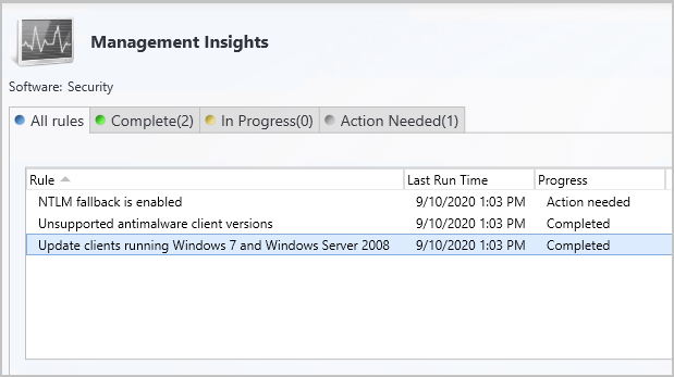 Screenshot of the Security group in Management Insights
