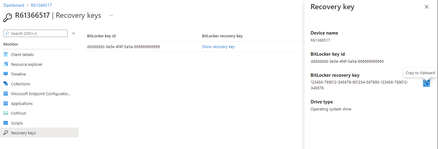 Microsoft Intune admin center (preview) Recovery Keys