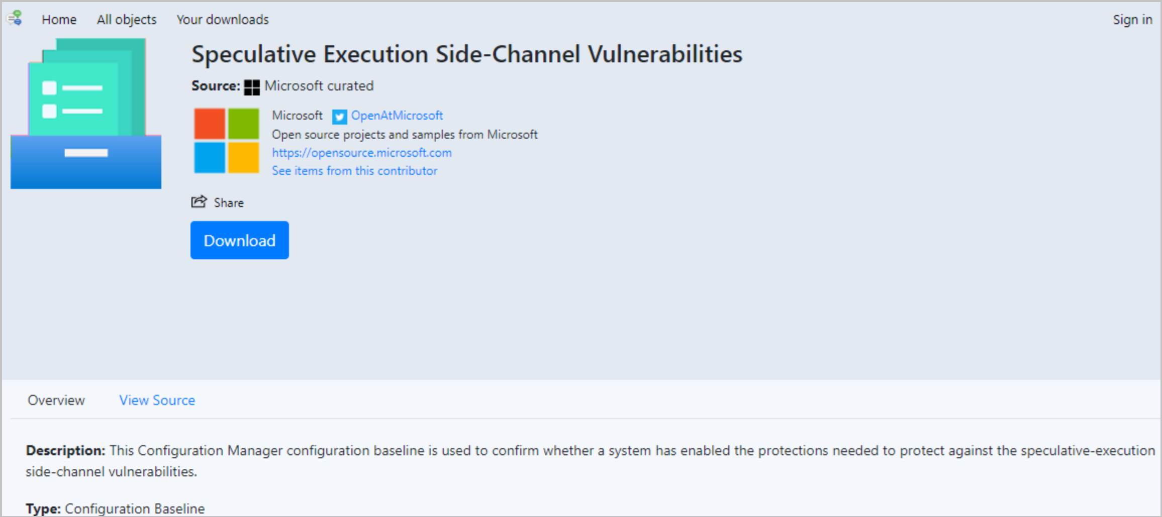Configuration baseline in community hub