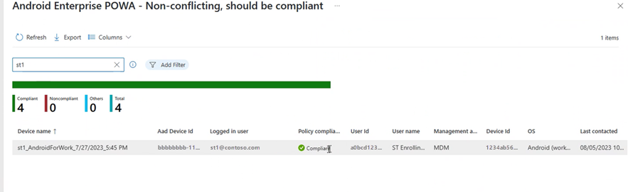 A screen capture that shows filtered search results for the device status report view.