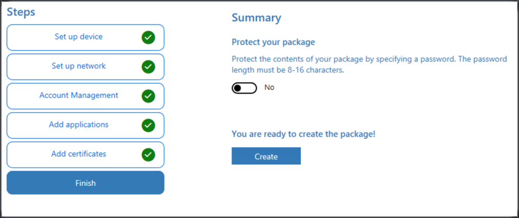 Screenshot of package protection in the Windows Configuration Designer app