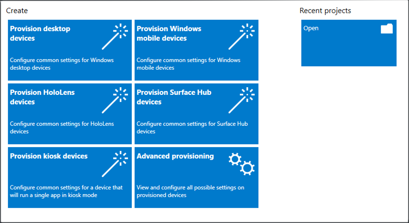Screenshot of selecting Provision desktop devices in the Windows Configuration Designer app