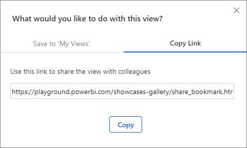 Screenshot showing the Copy Link dialog box with link to the current view.
