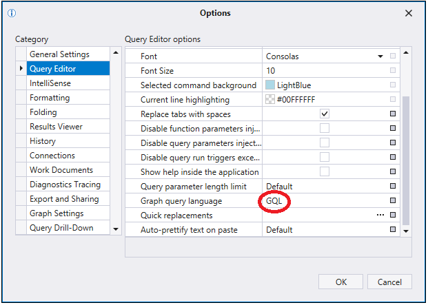 Screenshot that shows how to choose query language.