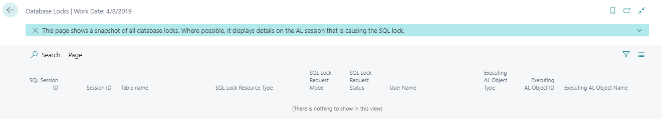 Screenshot of the Database Locks page showing the current locks.