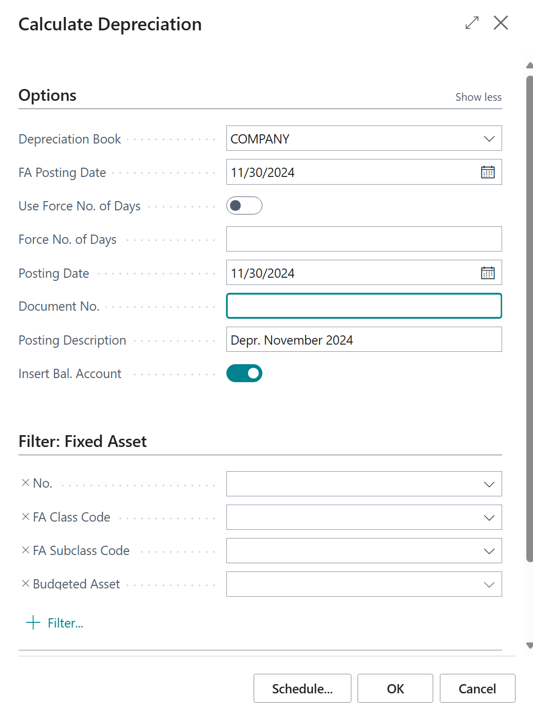 Screenshot of the Calculate depreciation page.