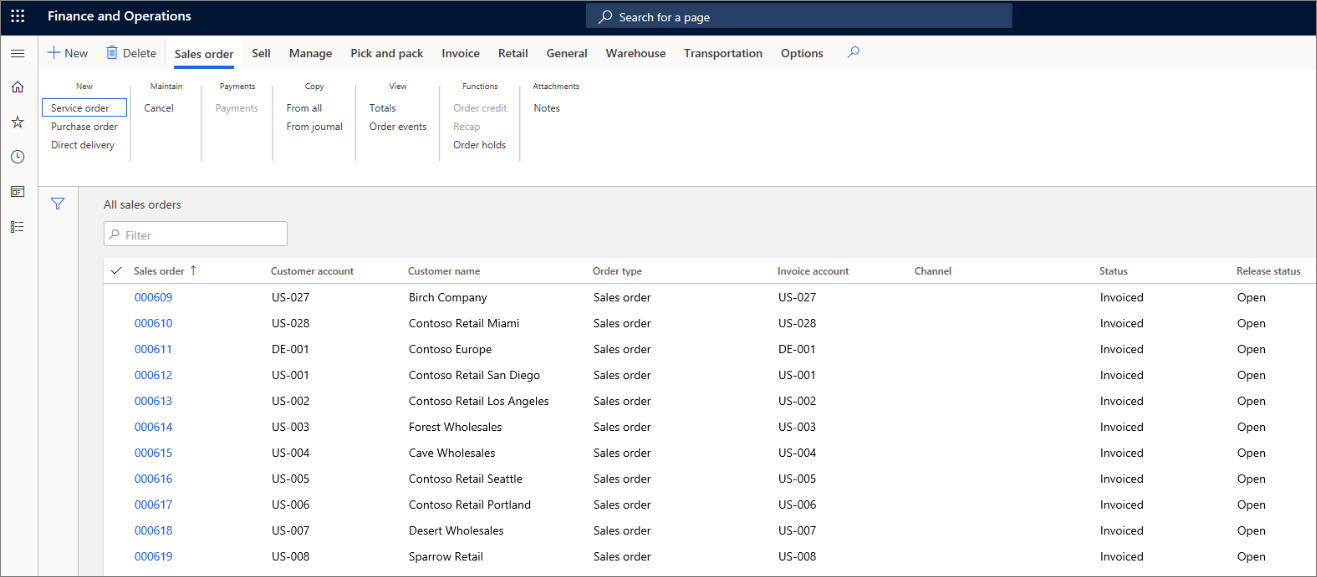 Screenshot of the All sales orders page.