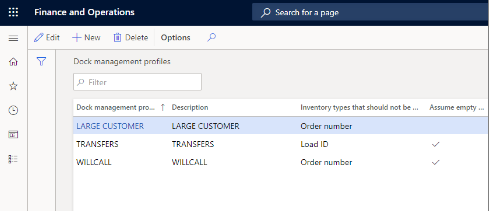 Screenshot of the Dock management profiles page.