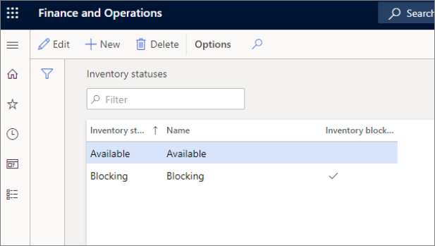 Screenshot of the Inventory statuses page.