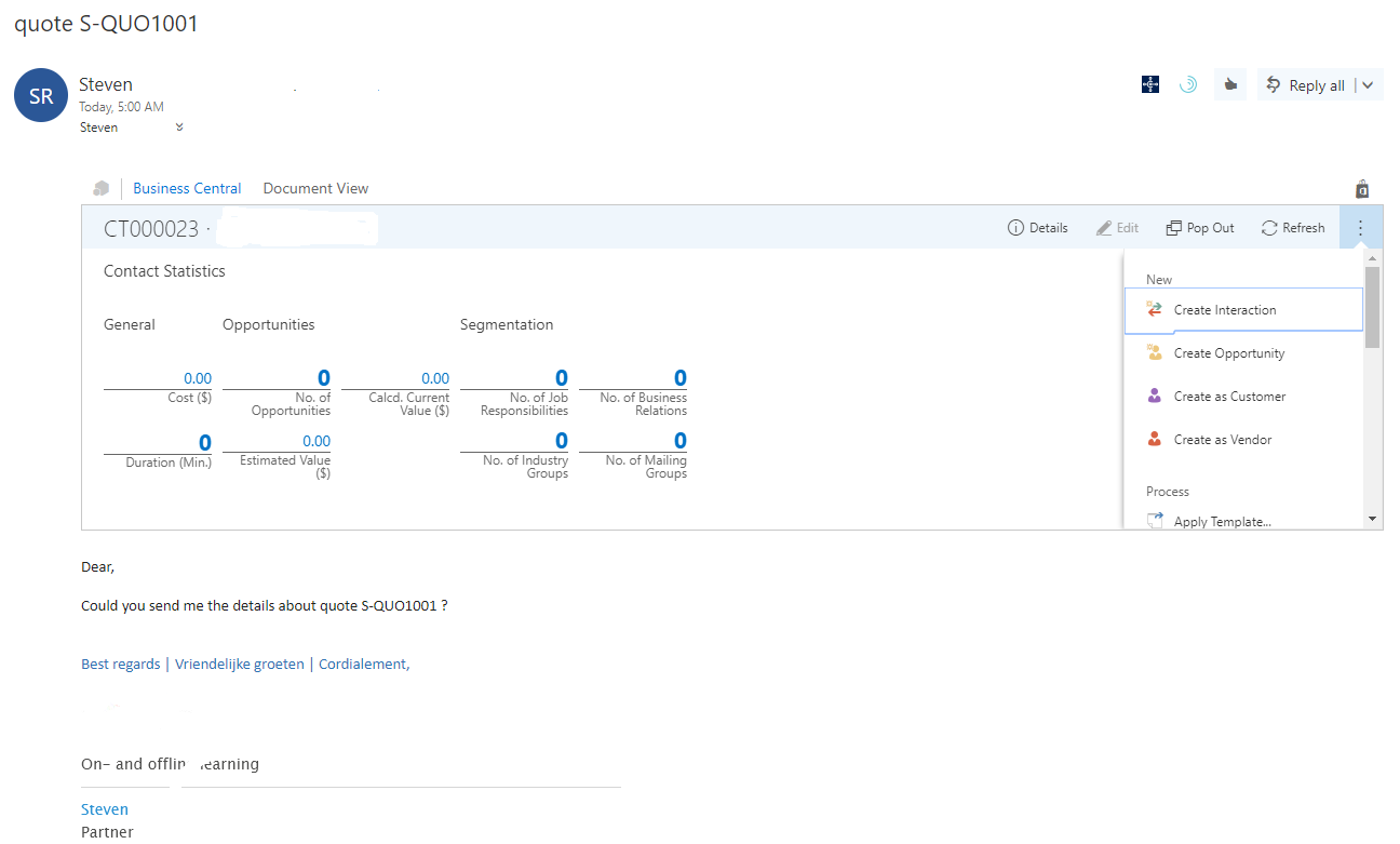 Screenshot showing the available Document Actions.