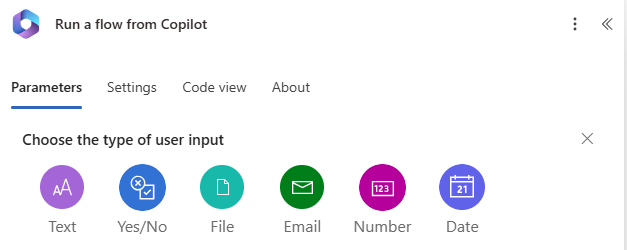 Screenshot of parameters.