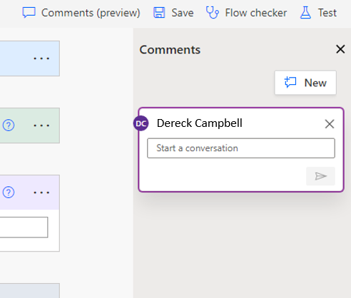 Screenshot of the new comment action.