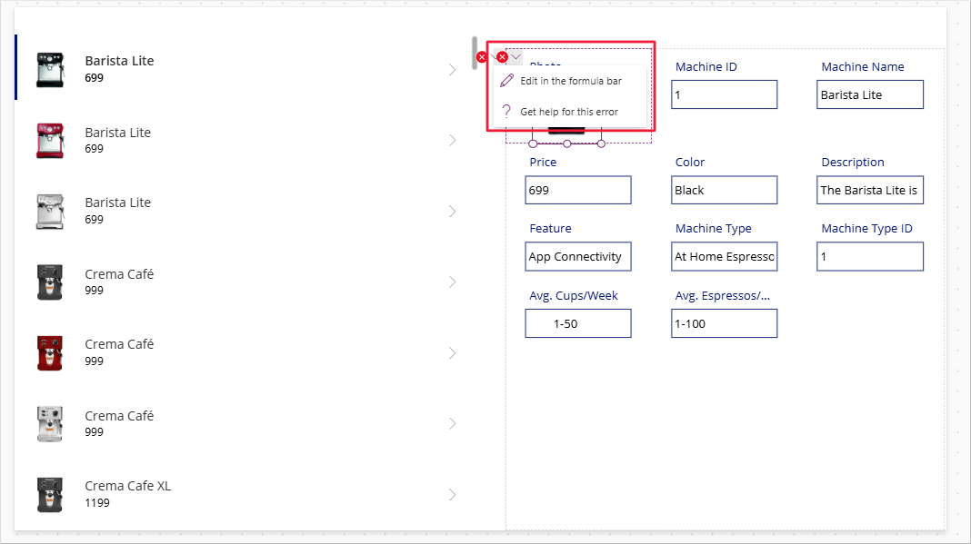 Screenshot of the formula error warning with focus on edit in formula bar.